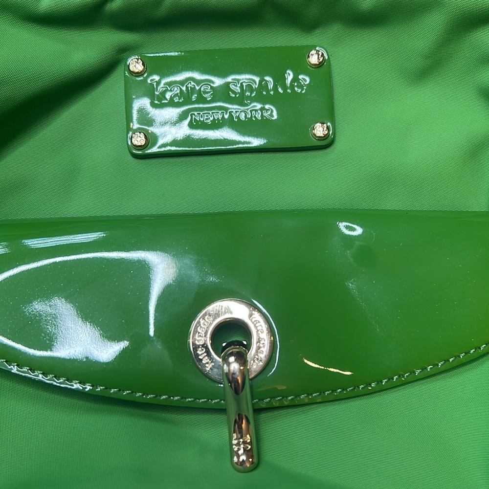 Vintage Kate Spade Stevie Green Nylon and Patent Leather Satchel Handbag - Picture 10 of 16